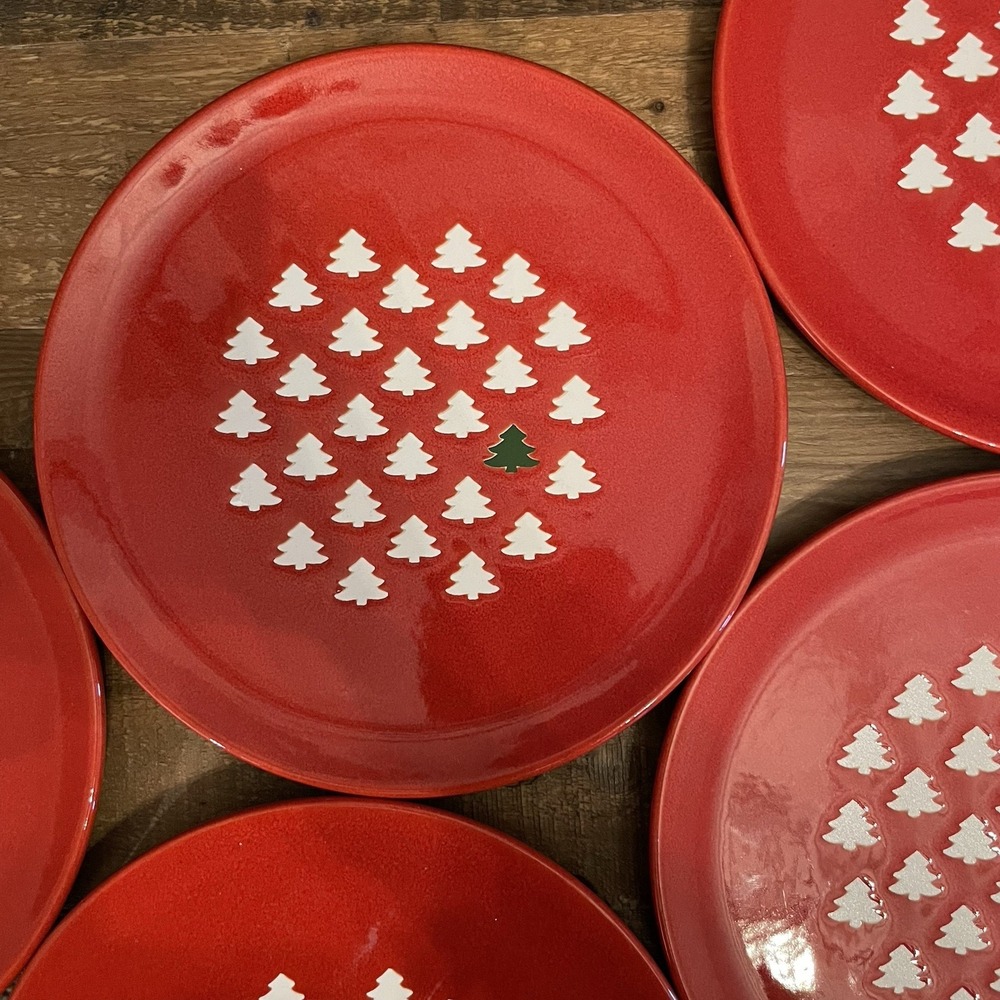 5 Vintage WAECHTERSBACH 7-3/4 Salad Plates WAE13 Red White Green Christmas Trees